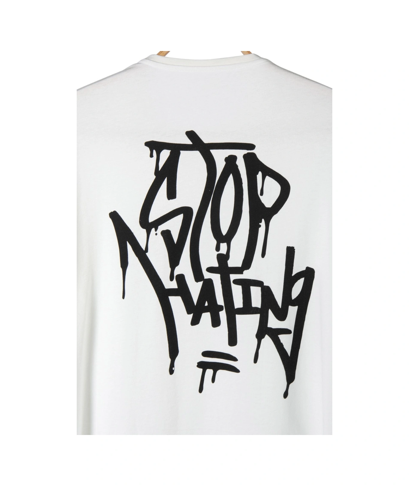 Veaven Unisex Beyaz Bisiklet Yaka Önü Arkası Stop Hating Baskılı Oversize T-shirt Beyaz1