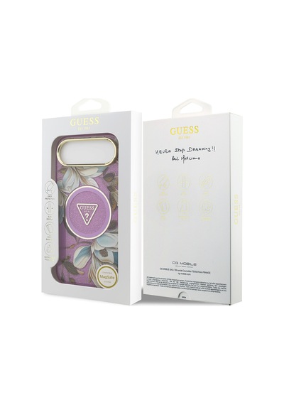 Apple Uyumlu iPhone 17 Air Kılıf Guess Lisanslı M-safeli Simli Çiçek Desenli Metal Kamera Çerçeveli Kapak Mor Mor