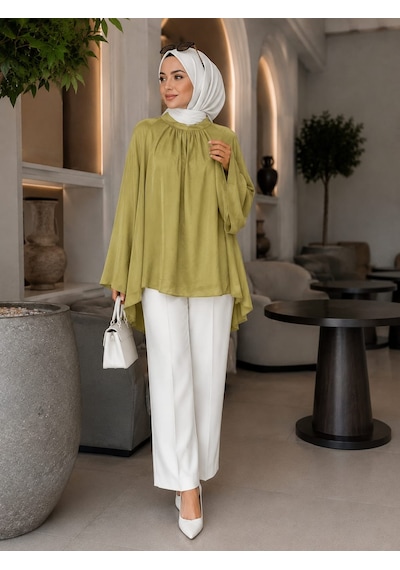 Esra Butik78 Tül Modal Astarlı Rahat Kalıp Tunik Beyaz & Yağ Yeşili Günlük Ve Şık Tesettür Kombini Esra Butik78 Tül Modal Astarlı Rahat Kalıp Tunik Beyaz & Yağ Yeşili Günlük Ve Şık Tesettür Kombini