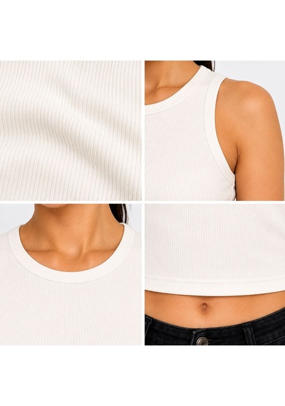 Bk Gift Sıfır Kol Fitilli Crop Bluz - Esnek Likralı Günlük Crop-10 Beyaz