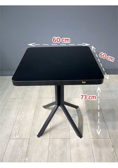 Zeren Kare Siyah Balkon Masası Mutfak Yemek Masası 60 Cm