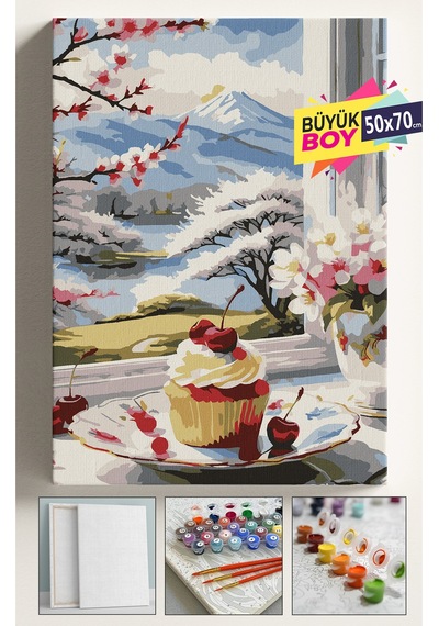 Sayılarla Boyama Seti Numaralı Tuval Fırça Boya Dahil Kasnaklı Set 50x70 Cm - Pasta
