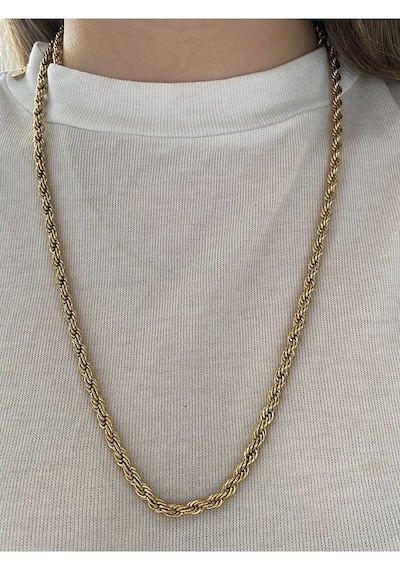 60 Cm Kalın Burgu Zincir Çelik Kararmaz Kadın Gold Kolye Altın