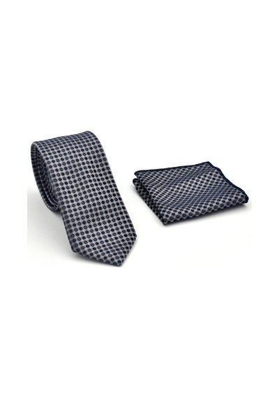 Gaffy Füme Karışık Desenli Gri Dokuma Kumaş Mendilli Slim Fit Kravat // Sdk-2502-4 Gri