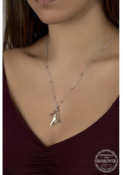 Gumush   Swarovski Crystal Taşlı Top Zincir Mercan Gümüş Kadın Kolye