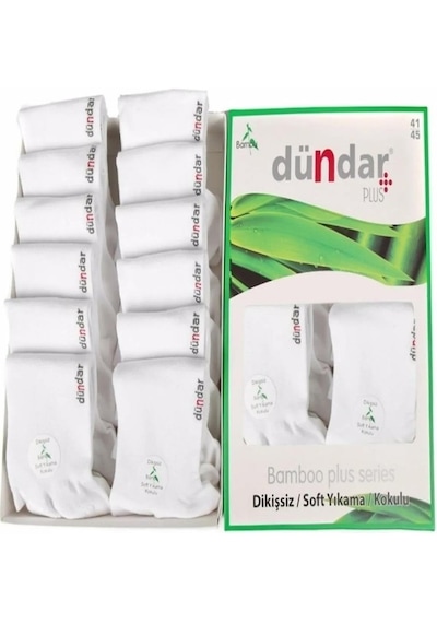 Dündar Çorap Erkek Bambu Patik Çorap Plus Dikişsiz 12'li Beyaz
