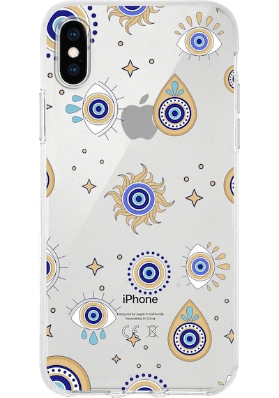 Printify Apple Uyumlu iPhone X İle 1mm Slim Fit Devil Eye 5 Baskılı Şeffaf Kılıf 0166e