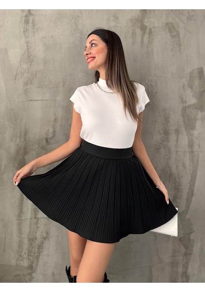 Fashion Cocktail Astarı Şortlu Pileli Pliseli Beli Lastikli Ofis Günlük Gecelik Mini Dalgalı Hareketli Şort Etek Siyah Fashion Cocktail Astarı Şortlu Pileli Pliseli Beli Lastikli Ofis Günlük Gecelik Mini Dalgalı Hareketli Şort Etek Siyah
