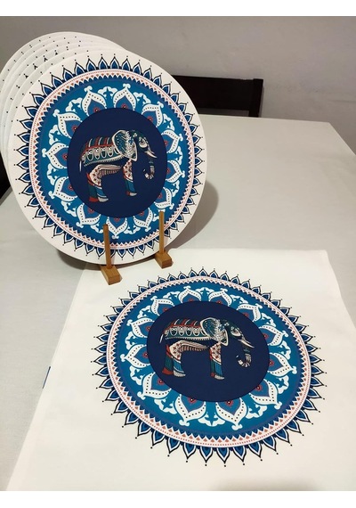 Etnik Fil Desenli Runner, 6'li Supla Set Çok Renkli