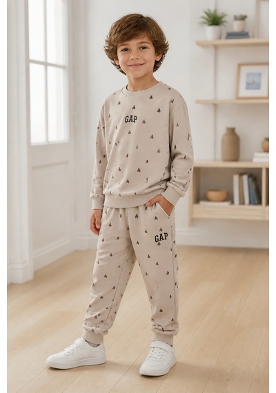 Eray Alp Kids Erkek Çocuk Bej Eşofman Takımı Günlük Rahat Kombin
