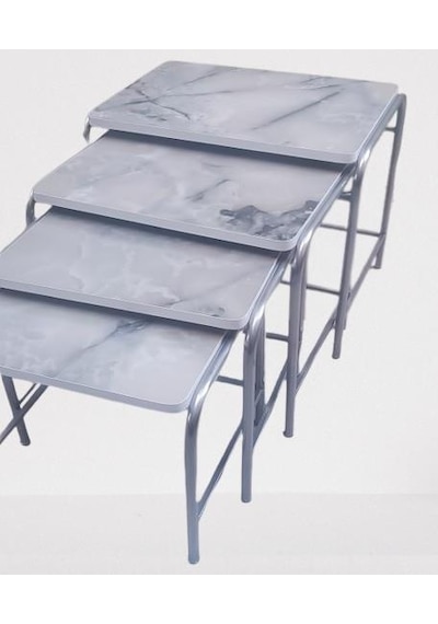 1448bng90220 Zigon Sehpa Demet Metal Model Nikelaj Ayak Ahşap Mermer Dalgalı Desen