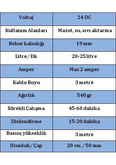 "Düzey" 24 Volt Büyük Dalgıç Pompa Mazot Su Süt