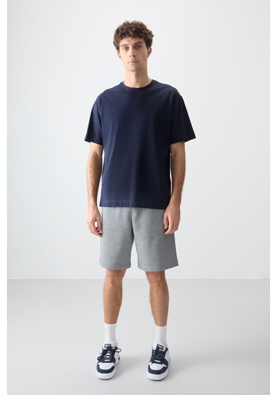 Air Jones Tommy Life Lacivert %100 Pamuk Kalın Yumuşak Dokulu Oversize Fit Basic Erkek T-shirt - 88353 Lacivert