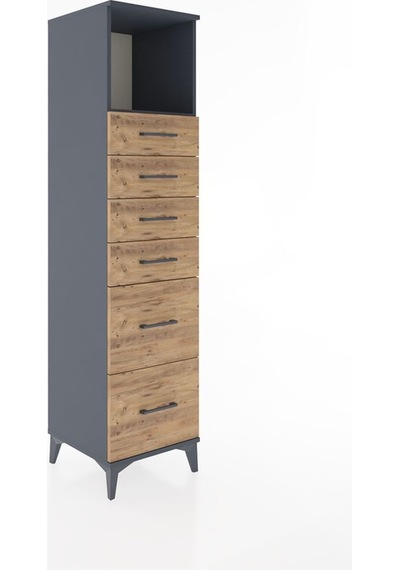 Hyperion Dolap Tek Raflı 6 Çekmeceli 44x44x182 Antrasit-çam Antrasit