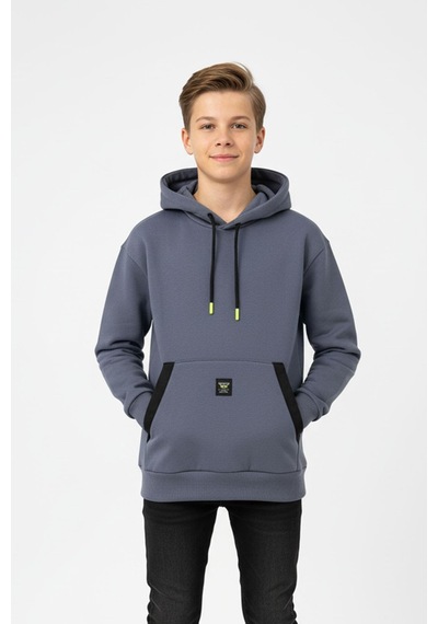 Kapüşonlu Kanguru Cepli Detaylı Şardonlu 100% Pamuk 3 İplik Erkek Çocuk Sweatshirt-90840 İndigo Kapüşonlu Kanguru Cepli Detaylı Şardonlu 100% Pamuk 3 İplik Erkek Çocuk Sweatshirt-90840 İndigo
