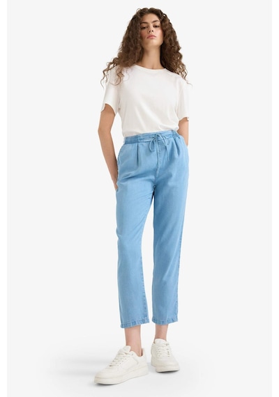 Defacto Pull On Carrot Fit Yüksek Bel Bilek Boy Akışkan Kumaş Yıkamalı Pantolon D8237AX25SM Mavi