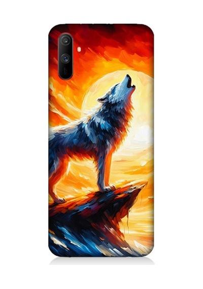 Realme C3 Uyumlu Kayalıkta Uluyan Kurt Yalnızlığı Desenli Silikon Kılıf Çok Renkli