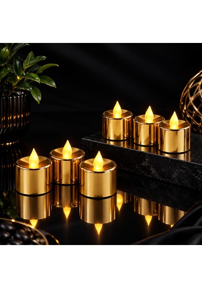 24 Adet Gold Gün Işığı Led Işıklı Mum Gün Işığı Işıklı Tea Light Mum Yılbaşı Noel Mumu Pilli Mum