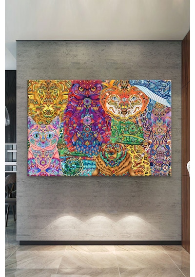 Mandala Hayvanlar Dekoratif Sanatsal Kanvas Tablo 70 x 50