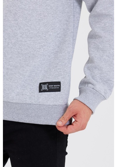 MMetalic Bisiklet Yaka Etiket Detayı İçi Pamuklu Erkek Sweatshirt Gri