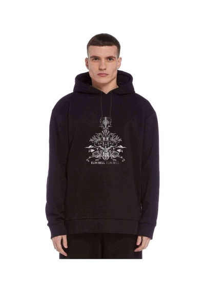 Burn The World Elin Bell Baskılı Siyah Erkek Kapşonlu Sweatshirt