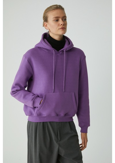 Ethıquet Diane Kadın İçi Polarlı Yumuşacık Comfort Fit Kapüşonlu Mor Sweatshirt