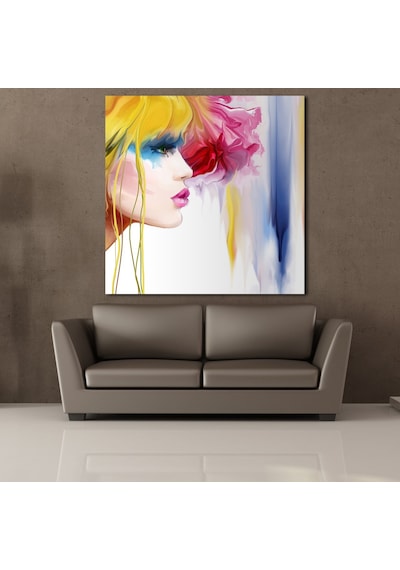 Sarı Saçlı Kız Temalı Kanvas Tablo 100x100cm