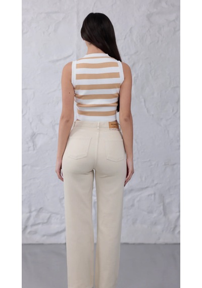 Eseclass Palazzo Denim Jean Krem Pantolon Bej