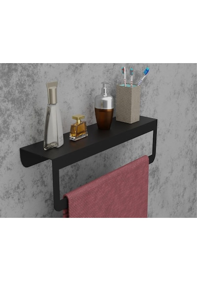 Risingmaber Siyah Havlu Tutacağı Raf Metal Havlu Askısı Mutfak Banyo Raflı Havluluk Metal Raflı Havluluk Mt42s Diğer