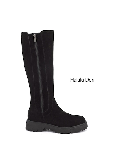 Gönderir Kadın Siyah Süet Fermuarlı Kauçuk Taban Hakiki Deri Çizme Dkzc55935751