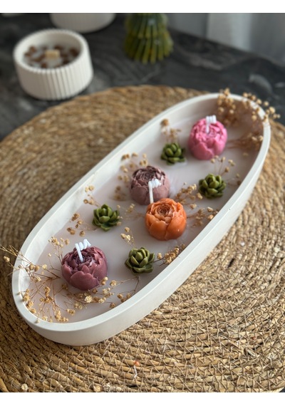 Kübra Design Candles Dekoratif Tabakta Mini Gül Bahçesi Mum
