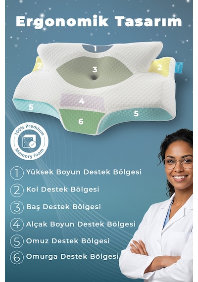 Nox Boyun Destekli Ortopedik Visco Yastık Beyaz- Rahat Uyku Ve Güzellik Yastığı 64x38x12,5 Cm