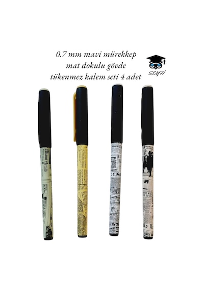 0.7 Mm Mavi Mürekkep Mat Dokulu Gövde Tükenmez Kalem Seti 4 Adet 3