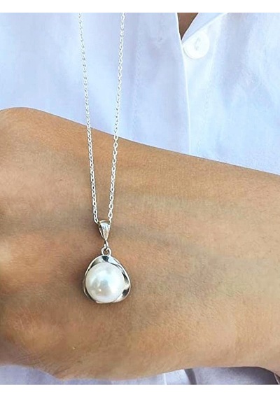 Brezza Lusso Jewelry Gümüş Doğal Kadın Inci Kolye 45 CM