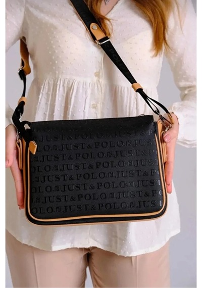 Just Polo Orijinal Kadın 3 Bölmeli Lüks Omuz Çantası Shopper Siyah - Taba