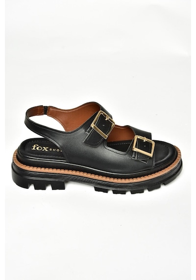 Fox Shoess437302209 Siyah Kalın Tabanlı Kadın Sandalet Siyah