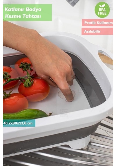 Çok Amaçlı Badya Katlanır Plastik Kesme Tahtası Bpa Free Beyaz Gri