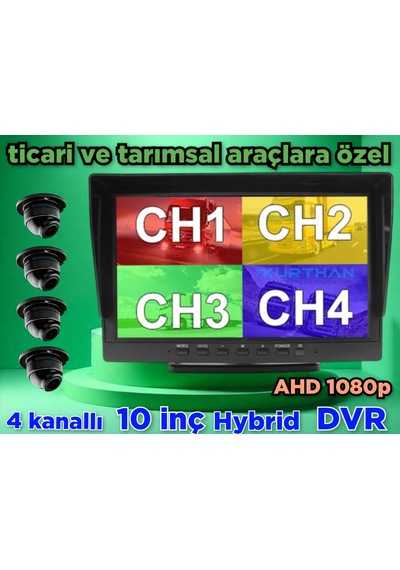 Dvr 10'' Ekran + 4 Ad Ahd 1080p Ultra Mini Kamera Seti 150'' Lens