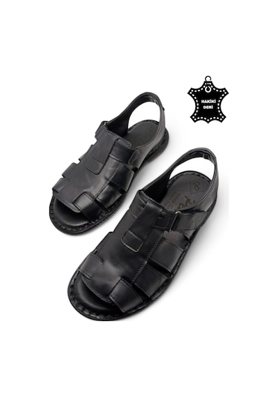 Magic Shoes Hakiki Deri Ortopedik Erkek Sandalet Siyah-22