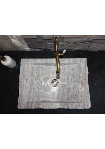 Gümüş Traverten Patlatma Lavabo