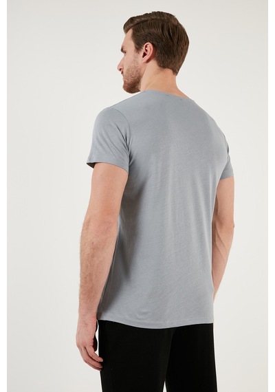 Buratti Pamuklu Slim Fit Bisiklet Yaka Erkek T Shirt 541Ifit Açık Gri