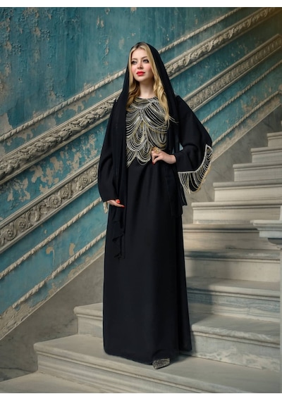 Crystalia Gold Night Elbise Siyah