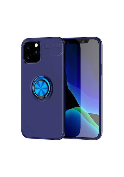 Kilifone - İphone 12 Pro Uyumlu Kılıf Koruyucu Yüzüklü Karbon Ravel Silikon Kapak - Mavi - T14211