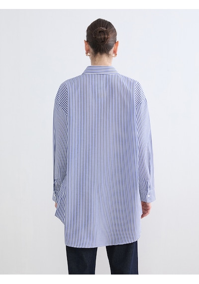 Lc Waikiki Lc Waıkıkı Mavi Çizgili Oversize Poplin Kadın Gömlek Tunik