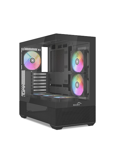 Sama V40bk Black, B750bk 750w, 80+ Bronze, Pcıe 5.1, Atx3.1, Tempered Glass Panel, Panoramic Tasarım, Type-c, 6x120mm Argb Fan, Atx, Gamıng Kasa