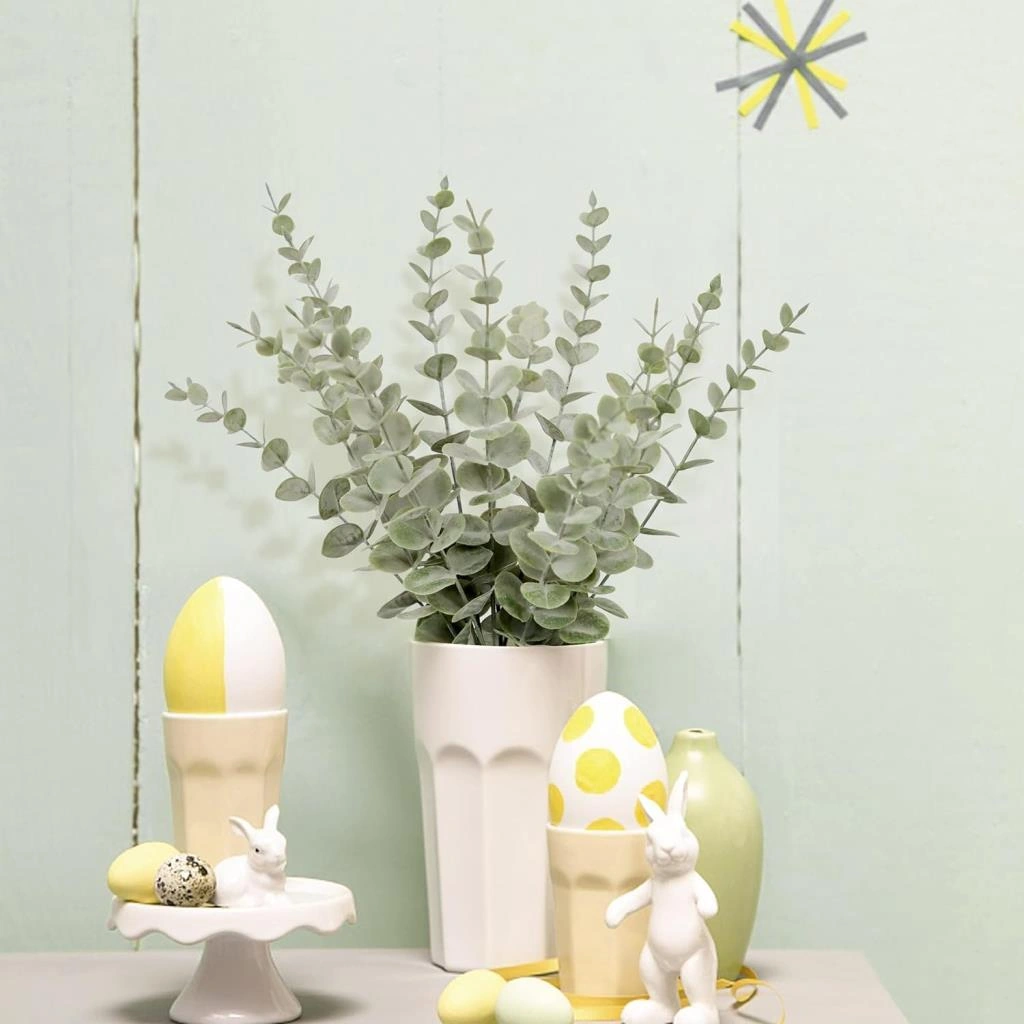 Yapay Çiçek Pastel Silikon Okaliptus 42cm 5dallı Demet Eucalyptus Yeşil