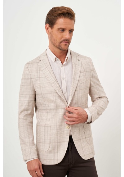 Morven Erkek Bej Dokuma Slim Fit Torba Cep Mono Yaka Spor Ceket 24ys002007653 Bej