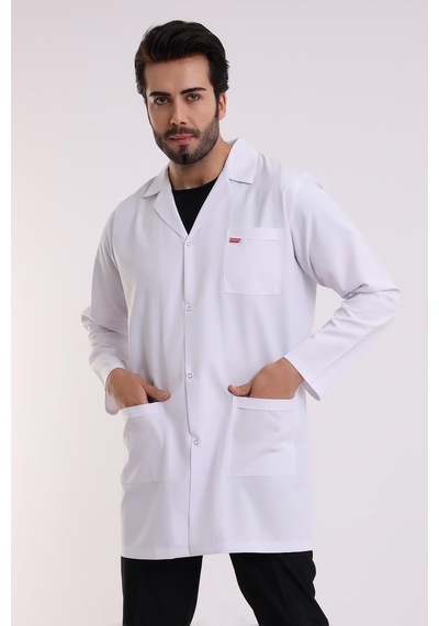Doktor Öğretmen Erkek Önlük Ara Boy Ceket Yaka - 171 Beyaz-6530-171 Beyaz