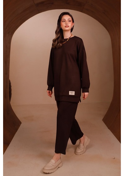 Balenbi Kadın Oysh Modal Kumaş Oversize 80 Cm Tunik Bol Paça Pantolon Tesettür Takım 1228 Kahverengi Balenbi Kadın Oysh Modal Kumaş Oversize 80 Cm Tunik Bol Paça Pantolon Tesettür Takım 1228 Kahverengi