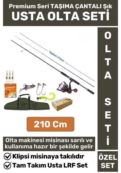 Premium Kullanıma Hazır Şık Taşıma Çantası Hediyeli Balıkçı Hobi Tam Takım Usta Lrf Olta Seti 210 Cm